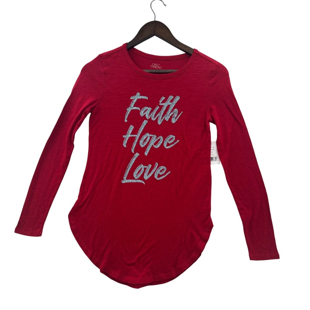 Daily Thread Graphic Tee Women XS Red NEW Faith Hope Love Slub Cotton Top